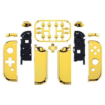 eXtremeRate Retail Chrome Gold Joycon Handheld Controller Housing (D-Pad Version) with Full Set Buttons, DIY Replacement Shell Case for NS Switch JoyCon & OLED JoyCon - Console Shell NOT Included - JZD401