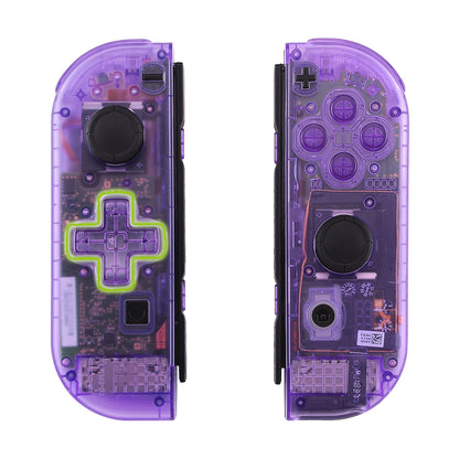 eXtremeRate Dpad Version Replacement Full Set Shell Case with Buttons for Joycon of NS Switch - Clear Atomic Purple eXtremeRate