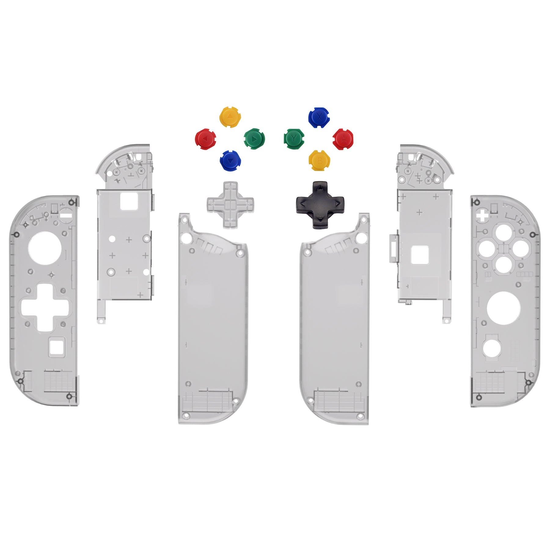 eXtremeRate Retail Clear Black Joycon Handheld Controller Housing (D-Pad Version) with Full Set Buttons, DIY Replacement Shell Case for NS Switch JoyCon & OLED JoyCon - Console Shell NOT Included - JZM511