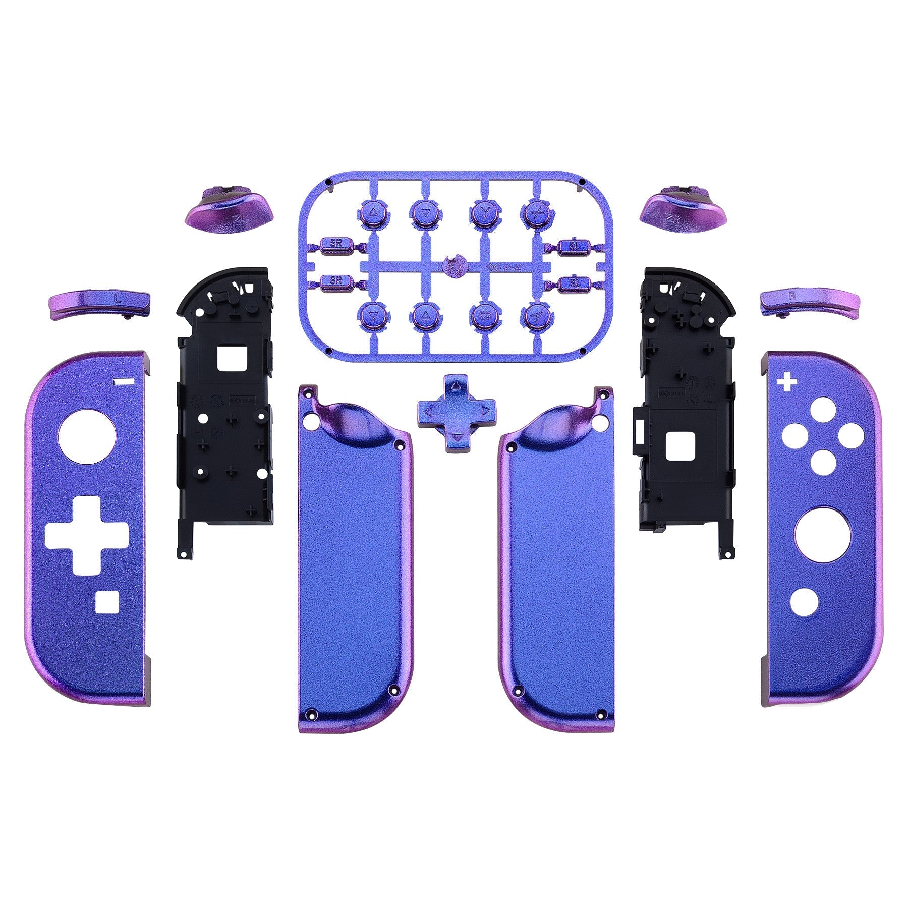 eXtremeRate Retail Chameleon Purple Blue Joycon Handheld Controller Housing (D-Pad Version) with Full Set Buttons, DIY Replacement Shell Case for NS Switch JoyCon & OLED JoyCon - Console Shell NOT Included - JZP301