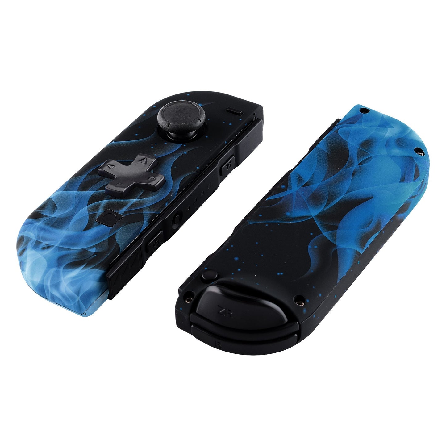 eXtremeRate Retail Blue Flame Soft Touch Joycon Handheld Controller Housing (D-Pad Version) with Full Set Buttons, DIY Replacement Shell Case for NS Switch JoyCon & OLED JoyCon - Console Shell NOT Included - JZT101