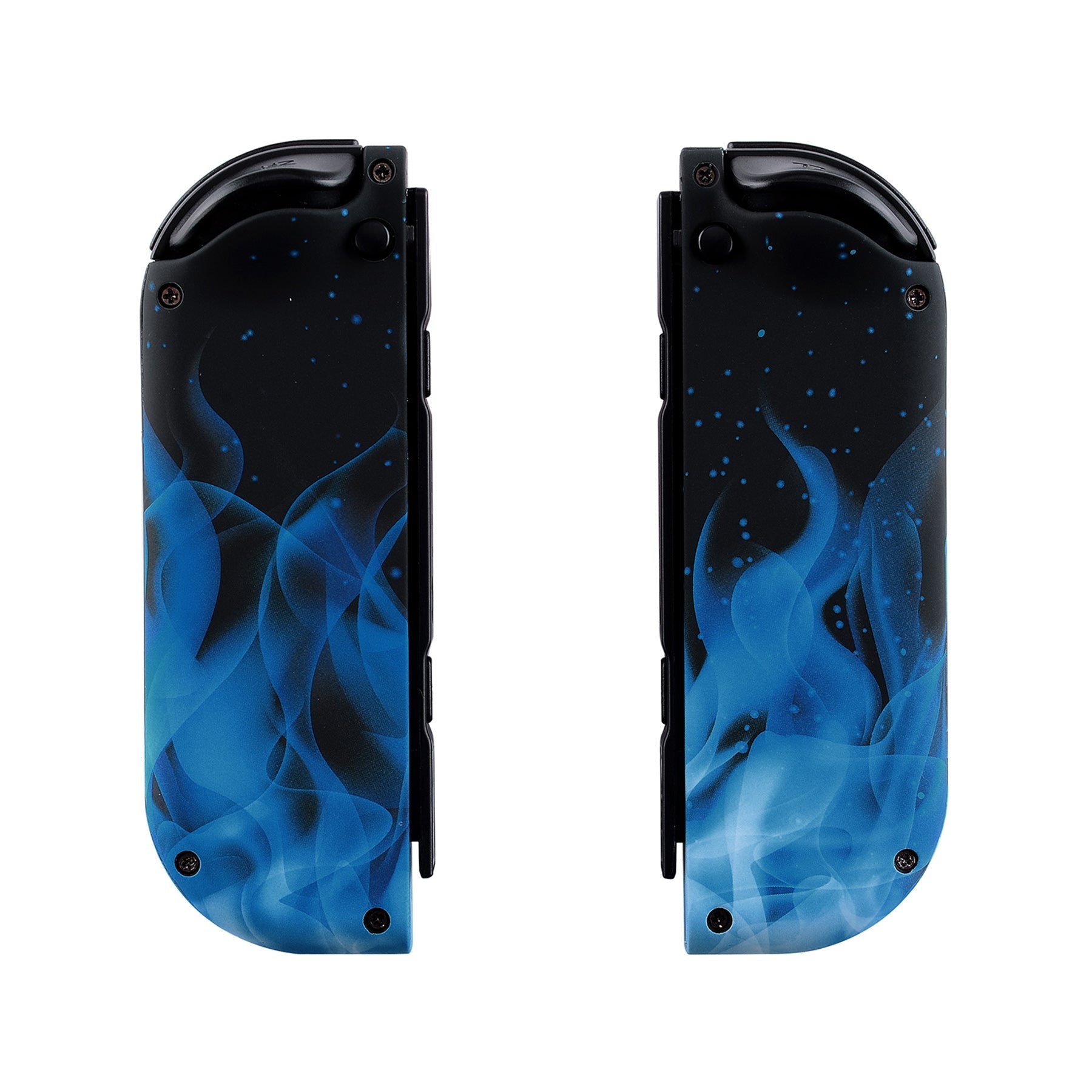 eXtremeRate Retail Blue Flame Soft Touch Joycon Handheld Controller Housing (D-Pad Version) with Full Set Buttons, DIY Replacement Shell Case for NS Switch JoyCon & OLED JoyCon - Console Shell NOT Included - JZT101