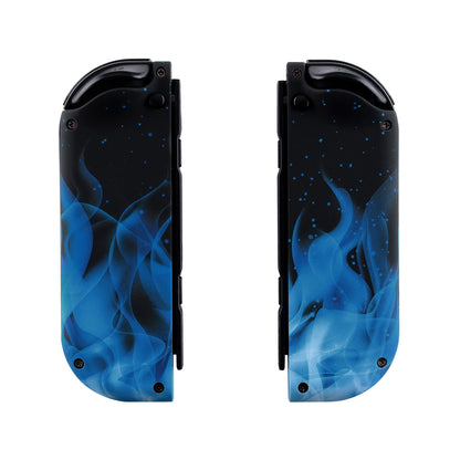 eXtremeRate Retail Blue Flame Soft Touch Joycon Handheld Controller Housing (D-Pad Version) with Full Set Buttons, DIY Replacement Shell Case for NS Switch JoyCon & OLED JoyCon - Console Shell NOT Included - JZT101