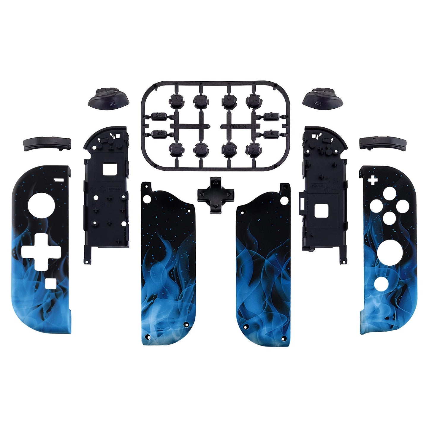 eXtremeRate Retail Blue Flame Soft Touch Joycon Handheld Controller Housing (D-Pad Version) with Full Set Buttons, DIY Replacement Shell Case for NS Switch JoyCon & OLED JoyCon - Console Shell NOT Included - JZT101