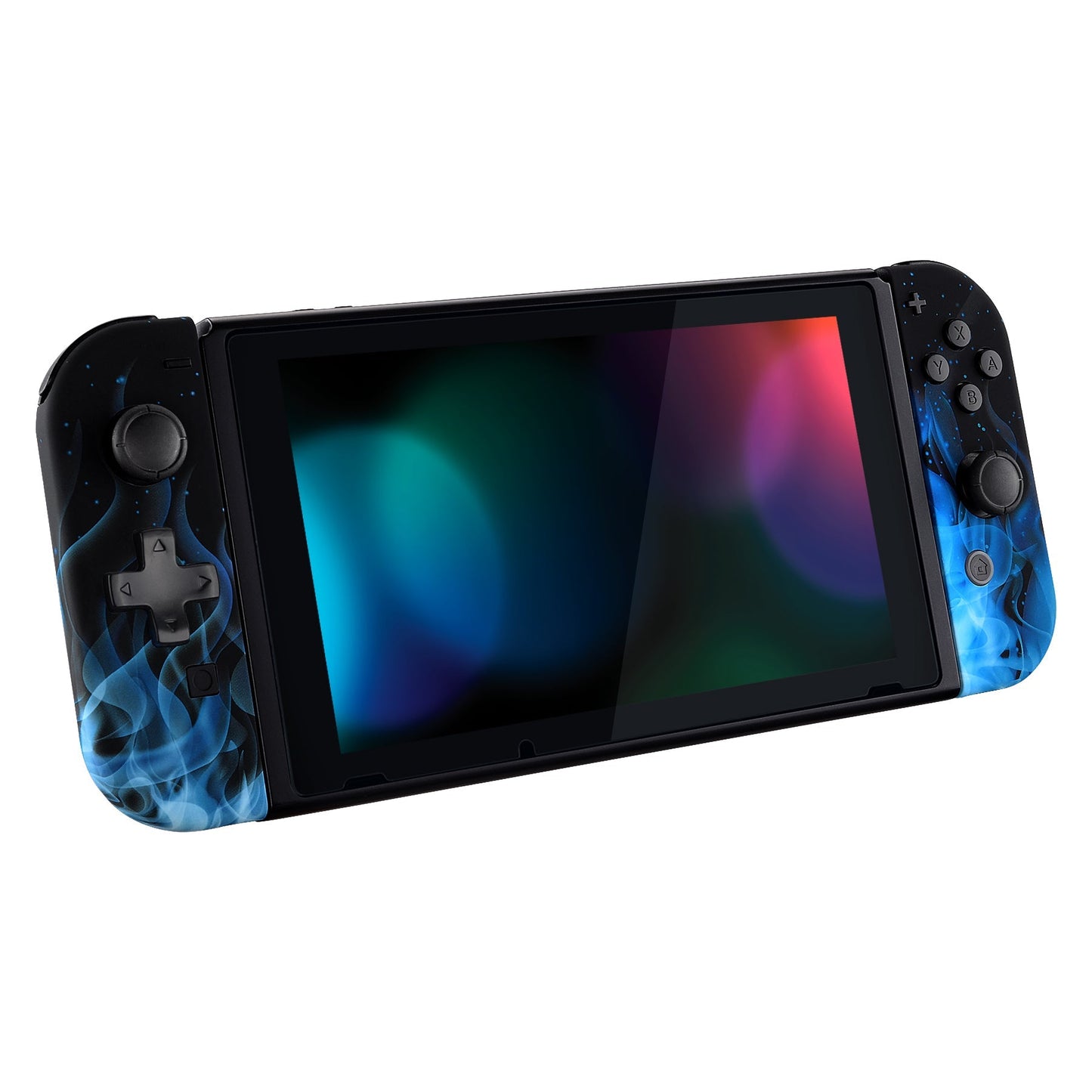 eXtremeRate Retail Blue Flame Soft Touch Joycon Handheld Controller Housing (D-Pad Version) with Full Set Buttons, DIY Replacement Shell Case for NS Switch JoyCon & OLED JoyCon - Console Shell NOT Included - JZT101