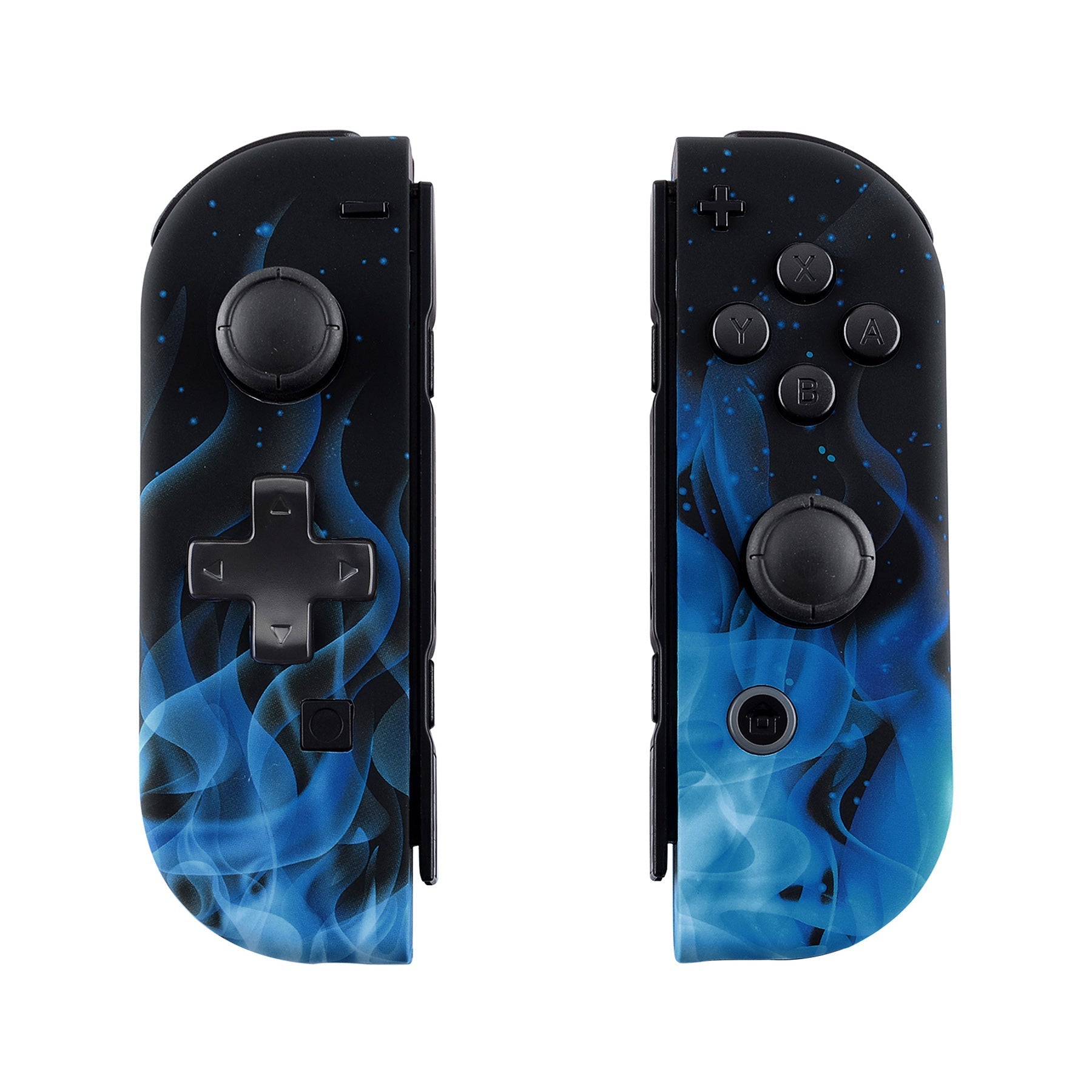 eXtremeRate Retail Blue Flame Soft Touch Joycon Handheld Controller Housing (D-Pad Version) with Full Set Buttons, DIY Replacement Shell Case for NS Switch JoyCon & OLED JoyCon - Console Shell NOT Included - JZT101