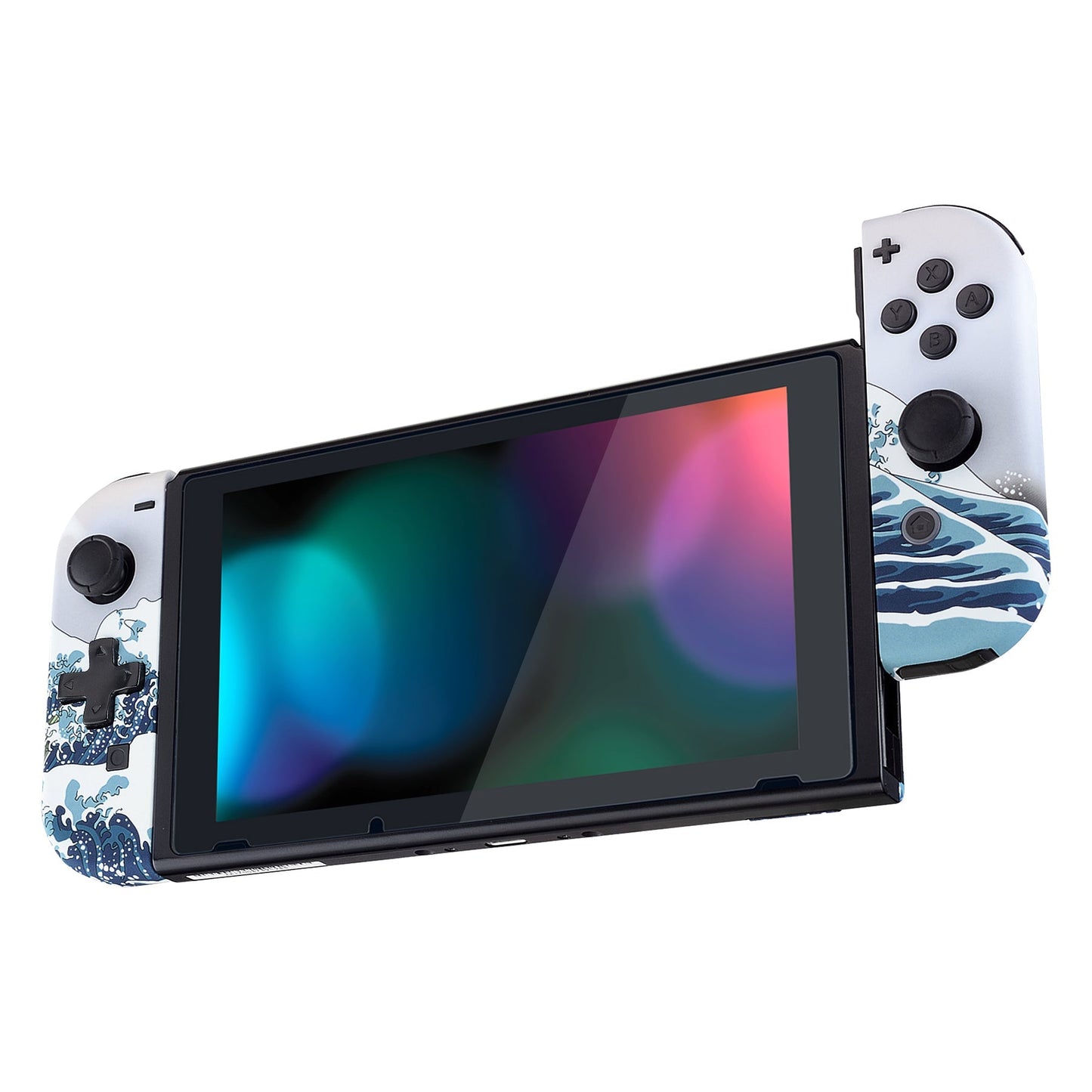 eXtremeRate Retail The Great Wave Soft Touch Joycon Handheld Controller Housing (D-Pad Version) with Full Set Buttons, DIY Replacement Shell Case for NS Switch JoyCon & OLED JoyCon - Console Shell NOT Included - JZT103