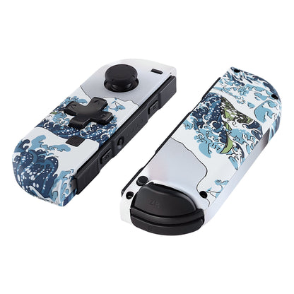 eXtremeRate Retail The Great Wave Soft Touch Joycon Handheld Controller Housing (D-Pad Version) with Full Set Buttons, DIY Replacement Shell Case for NS Switch JoyCon & OLED JoyCon - Console Shell NOT Included - JZT103