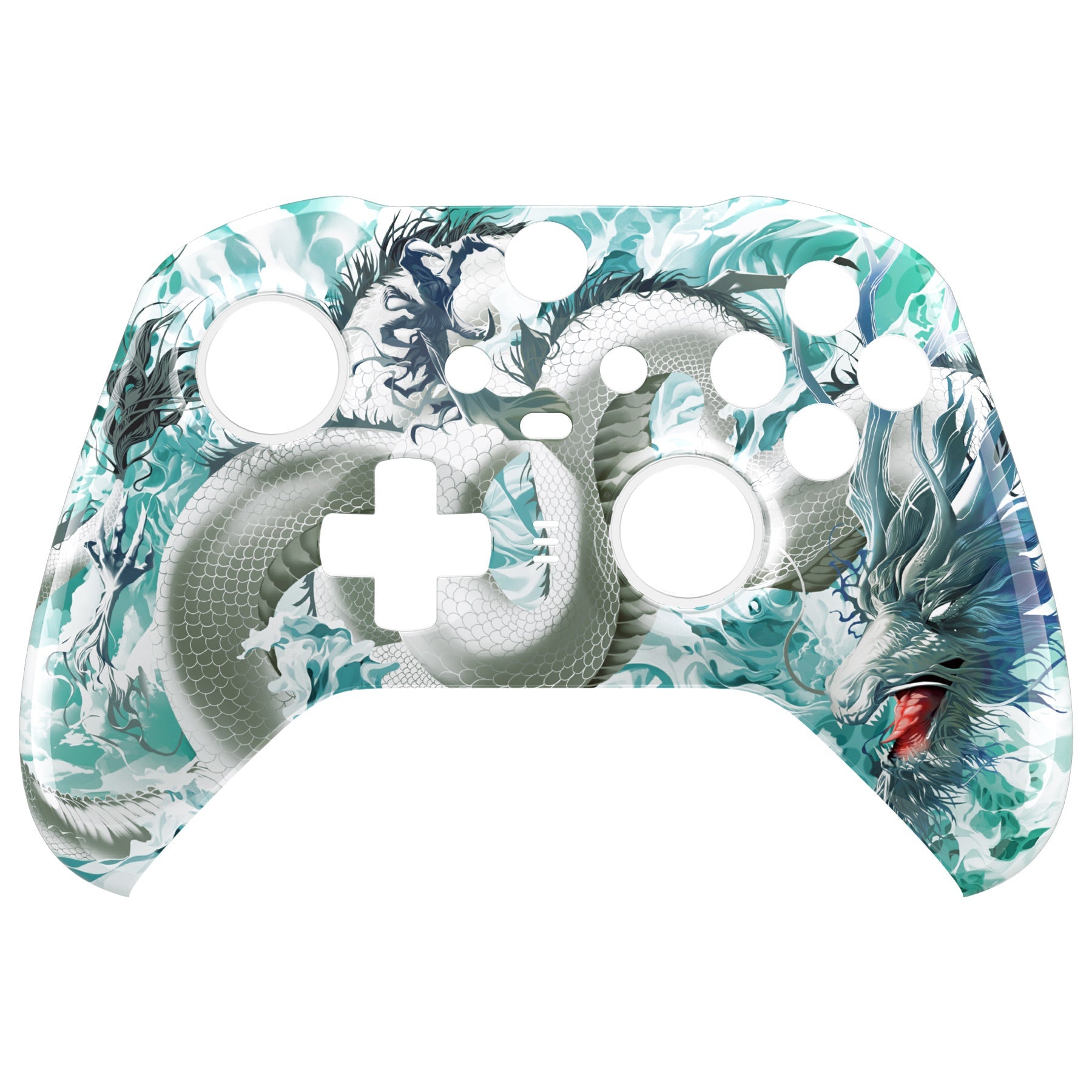 eXtremeRate Retail Jade Dragon - Cloud Dominator Replacement Front Housing Shell Case with Thumbstick Accent Rings for Xbox One Elite Series 2 Controller Model 1797 - ELT151