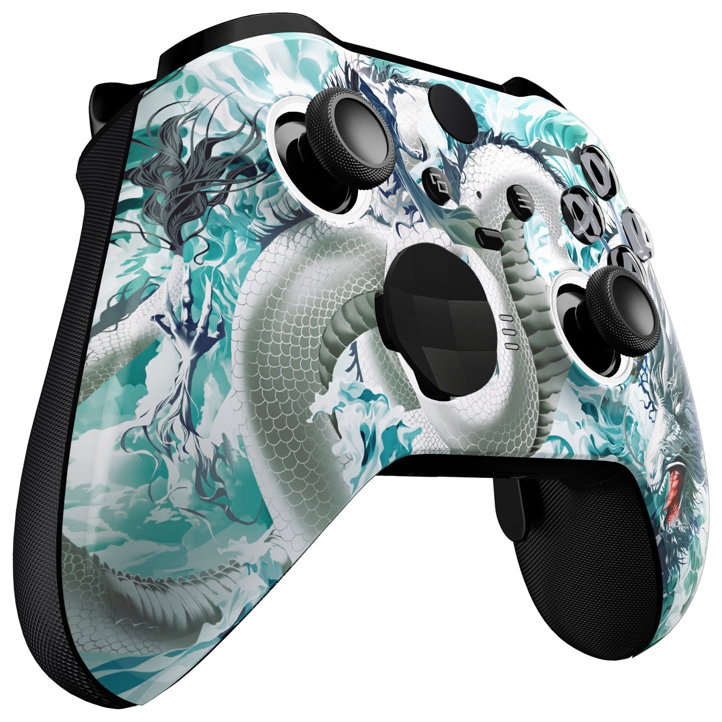 eXtremeRate Retail Jade Dragon - Cloud Dominator Replacement Front Housing Shell Case with Thumbstick Accent Rings for Xbox One Elite Series 2 Controller Model 1797 - ELT151