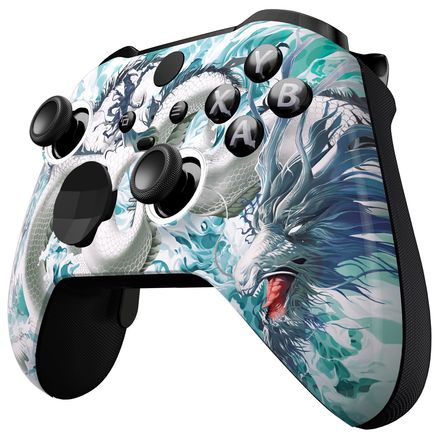 eXtremeRate Retail Jade Dragon - Cloud Dominator Replacement Front Housing Shell Case with Thumbstick Accent Rings for Xbox One Elite Series 2 Controller Model 1797 - ELT151