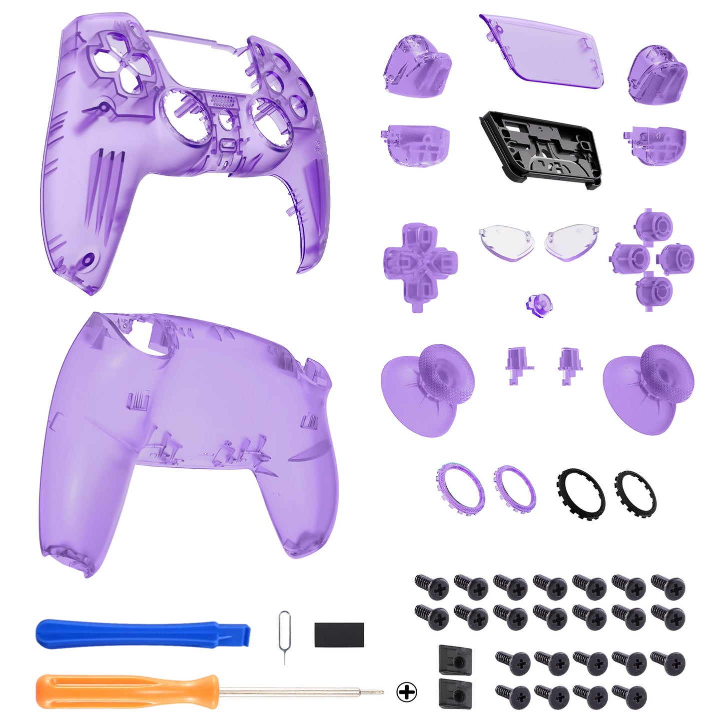 eXtremeRate PS5コントローラーBDM-030/040/050対応LUNA再設計交換対応用フルセットシェル＆ボタン【クリアパープル】
