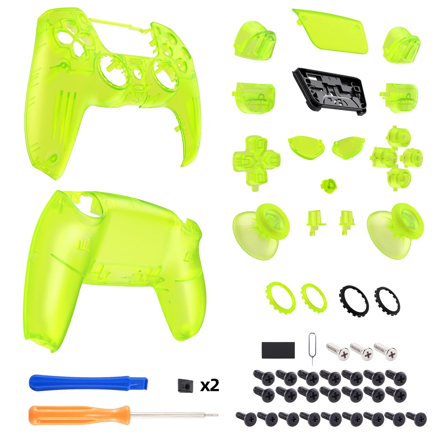 eXtremeRate PS5コントローラーBDM-030/040/050対応LUNA再設計交換対応用フルセットシェル＆ボタン【クリアライムグリーン】