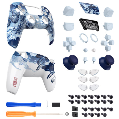eXtremeRate PS5コントローラーBDM-030/040対応LUNA再設計交換対応用フルセットシェル＆ボタン【磁器の龍】