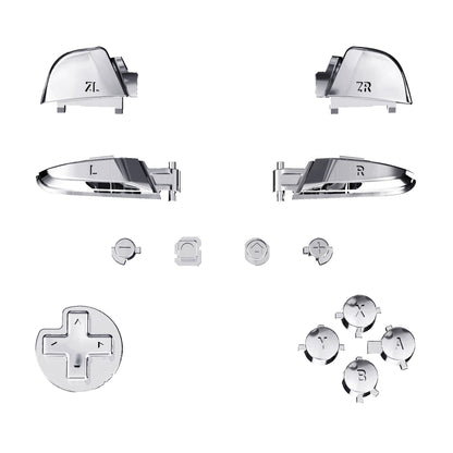 eXtremeRate Retail Chrome Silver Repair ABXY D-pad ZR ZL L R Keys for NS Switch Pro Controller, Glossy DIY Replacement Full Set Buttons with Tools for NS Switch Pro - Controller NOT Included - KRD402