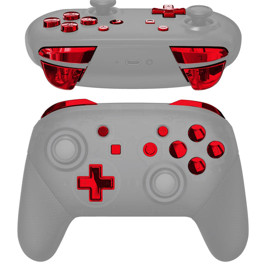 eXtremeRate Retail Chrome Red Repair ABXY D-pad ZR ZL L R Keys for NS Switch Pro Controller, Glossy DIY Replacement Full Set Buttons with Tools for NS Switch Pro - Controller NOT Included - KRD403