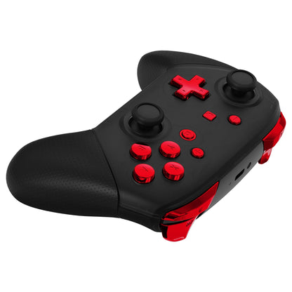 eXtremeRate Retail Chrome Red Repair ABXY D-pad ZR ZL L R Keys for NS Switch Pro Controller, Glossy DIY Replacement Full Set Buttons with Tools for NS Switch Pro - Controller NOT Included - KRD403