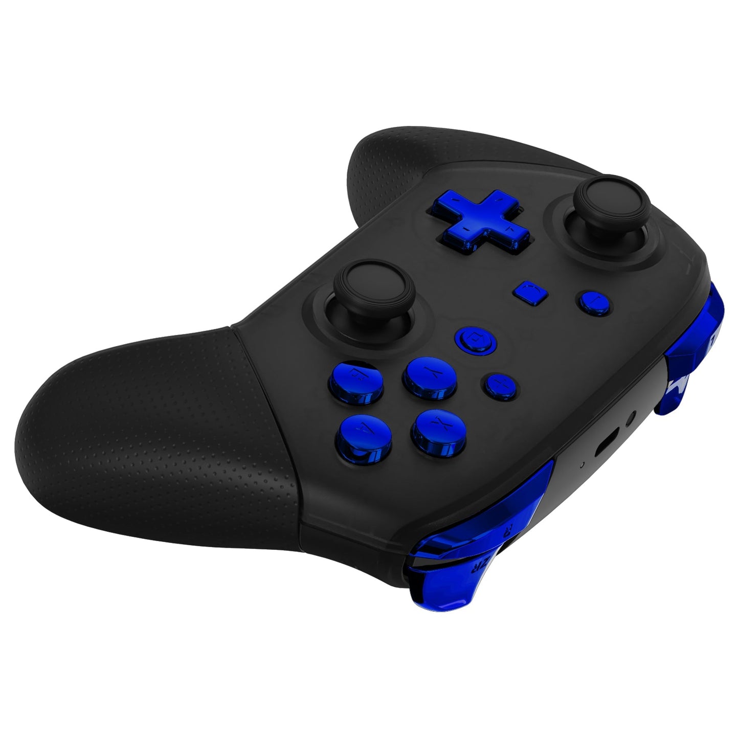 eXtremeRate Retail Chrome Blue Repair ABXY D-pad ZR ZL L R Keys for NS Switch Pro Controller, Glossy DIY Replacement Full Set Buttons with Tools for NS Switch Pro - Controller NOT Included - KRD404