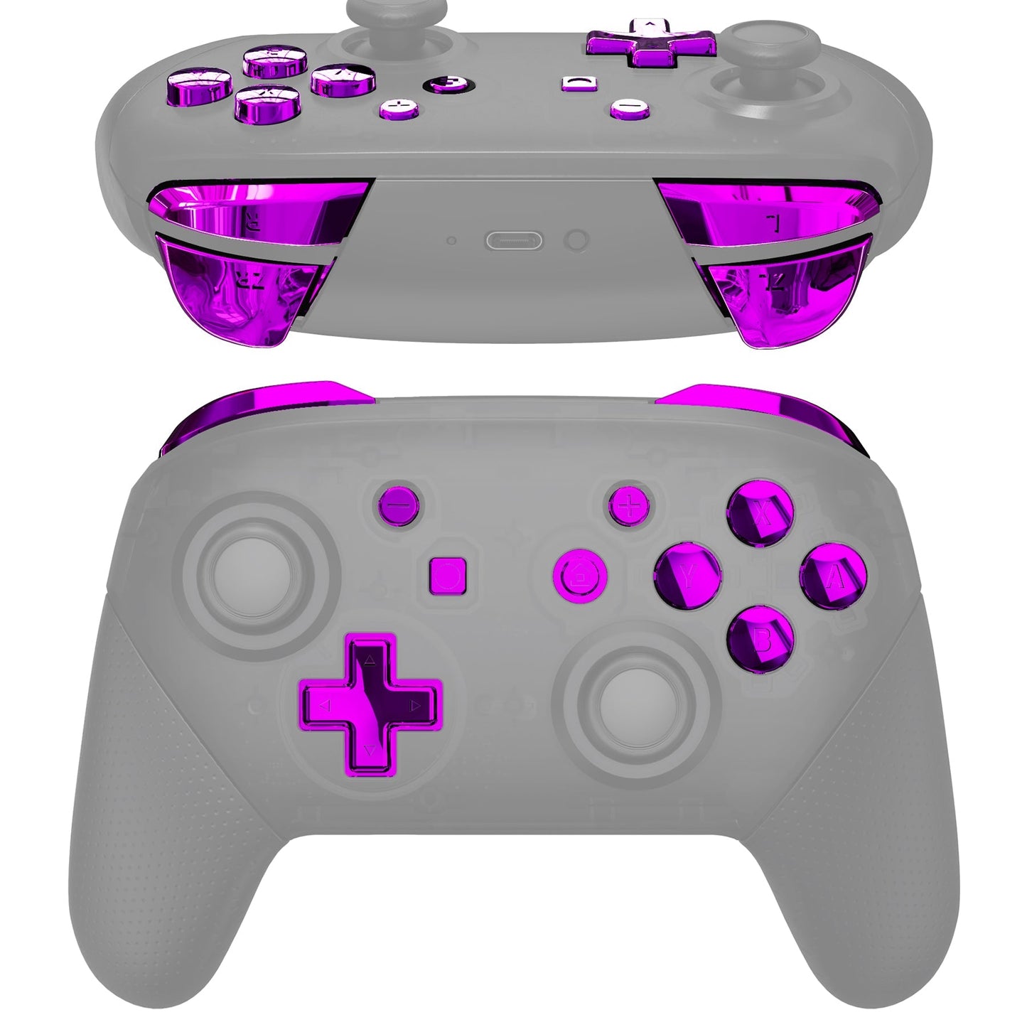 eXtremeRate Retail Chrome Purple Repair ABXY D-pad ZR ZL L R Keys for NS Switch Pro Controller, Glossy DIY Replacement Full Set Buttons with Tools for NS Switch Pro - Controller NOT Included - KRD405