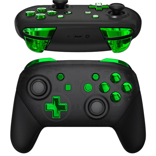 eXtremeRate Retail Chrome Green Repair ABXY D-pad ZR ZL L R Keys for NS Switch Pro Controller, Glossy DIY Replacement Full Set Buttons with Tools for NS Switch Pro - Controller NOT Included - KRD406