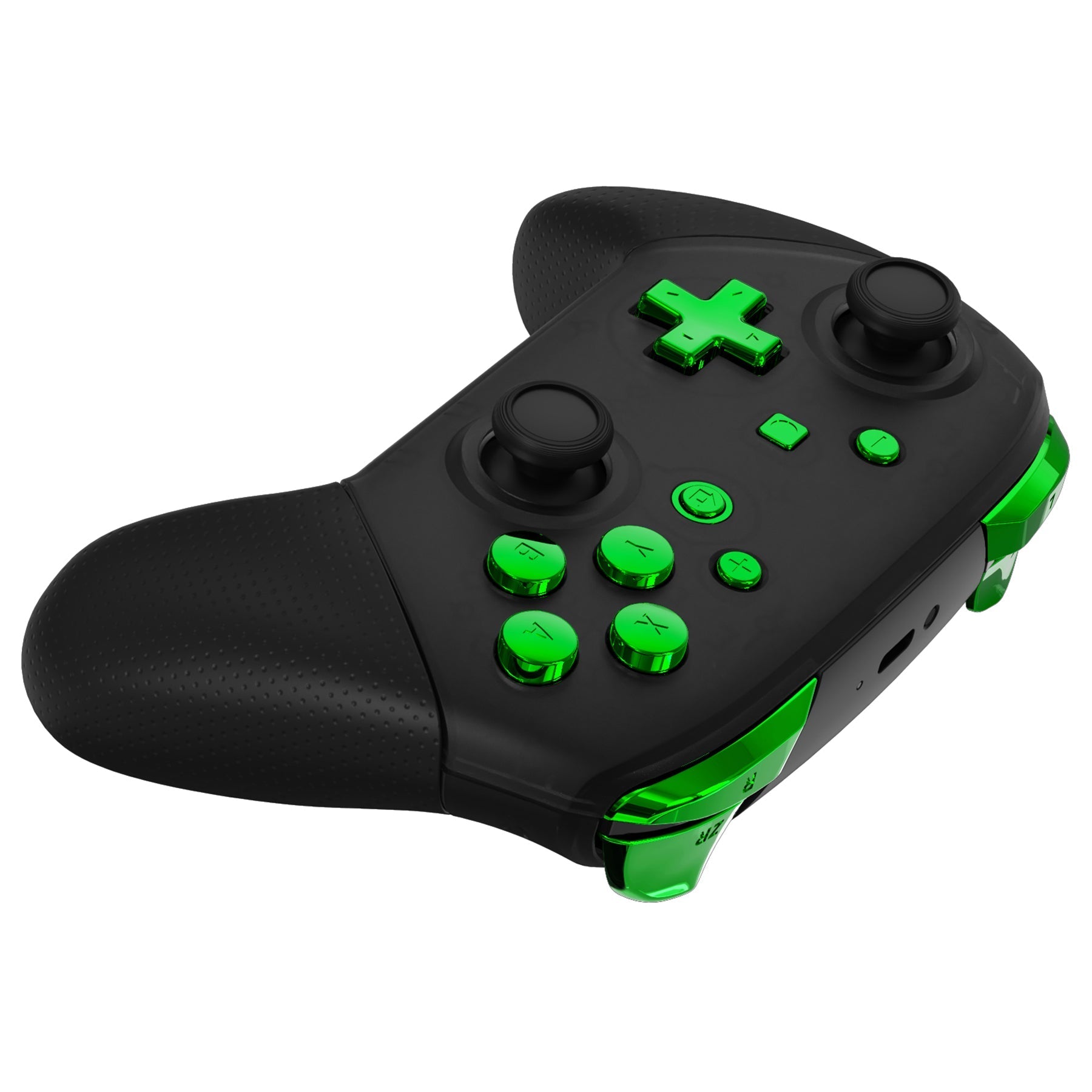 eXtremeRate Retail Chrome Green Repair ABXY D-pad ZR ZL L R Keys for NS Switch Pro Controller, Glossy DIY Replacement Full Set Buttons with Tools for NS Switch Pro - Controller NOT Included - KRD406