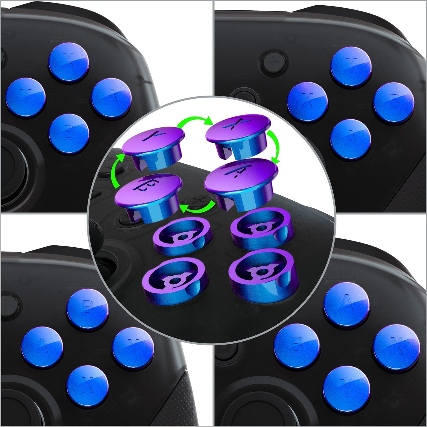 eXtremeRate Retail Chameleon Purple Blue Interchangeable ABXY Buttons for Nintendo Switch Pro Controller, DIY Swappable Replacement ABXY for NS Pro Controller- Controller NOT Included - KRH601