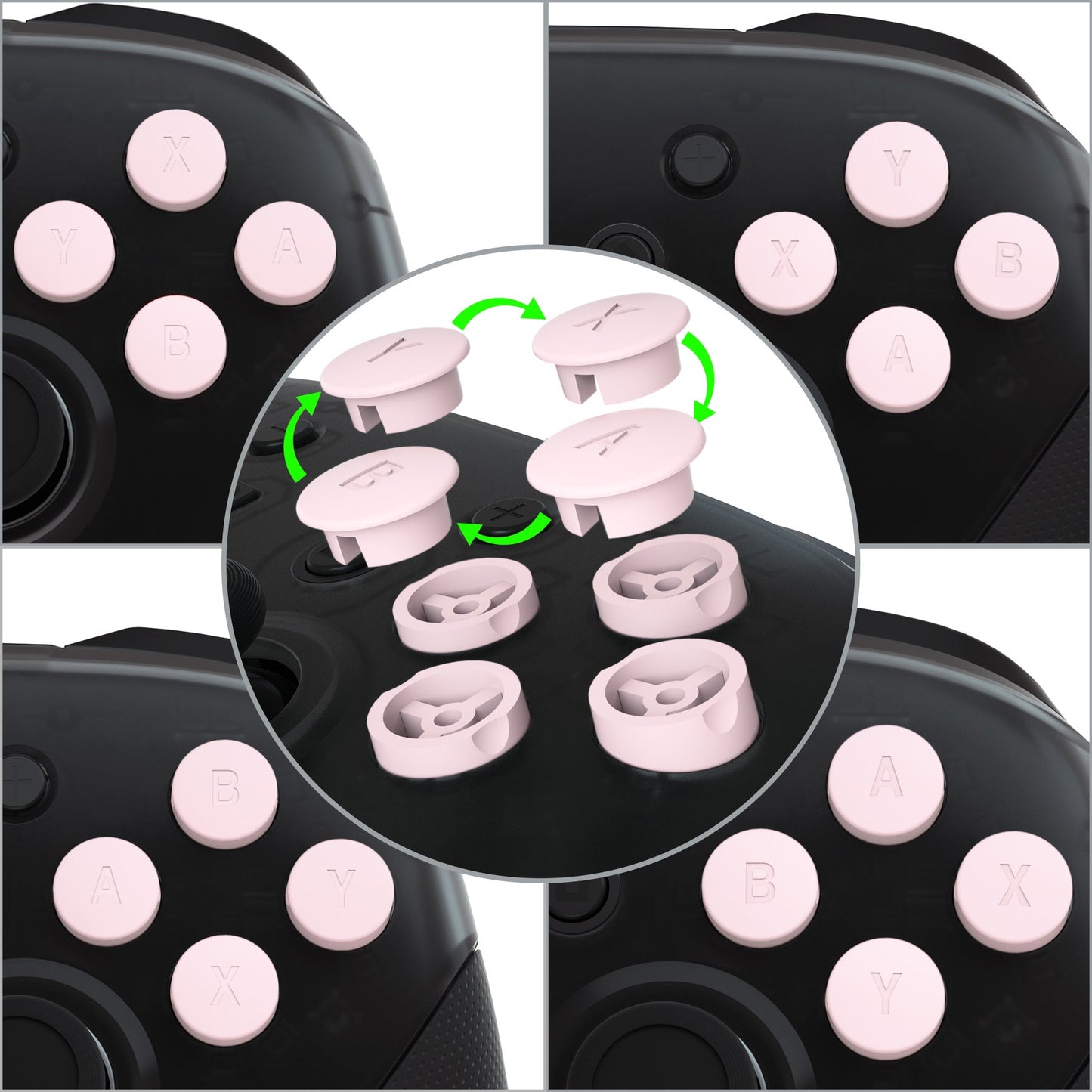 eXtremeRate Retail Cherry Blossoms Pink Interchangeable ABXY Buttons for Nintendo Switch Pro Controller, DIY Swappable Replacement ABXY for NS Pro Controller- Controller NOT Included - KRH605