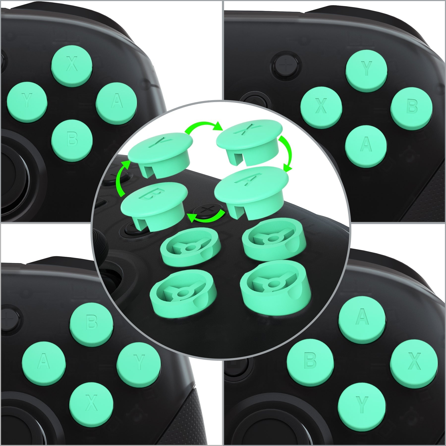 eXtremeRate Retail Mint Green Interchangeable ABXY Buttons for Nintendo Switch Pro Controller, DIY Swappable Replacement ABXY for NS Pro Controller- Controller NOT Included - KRH607