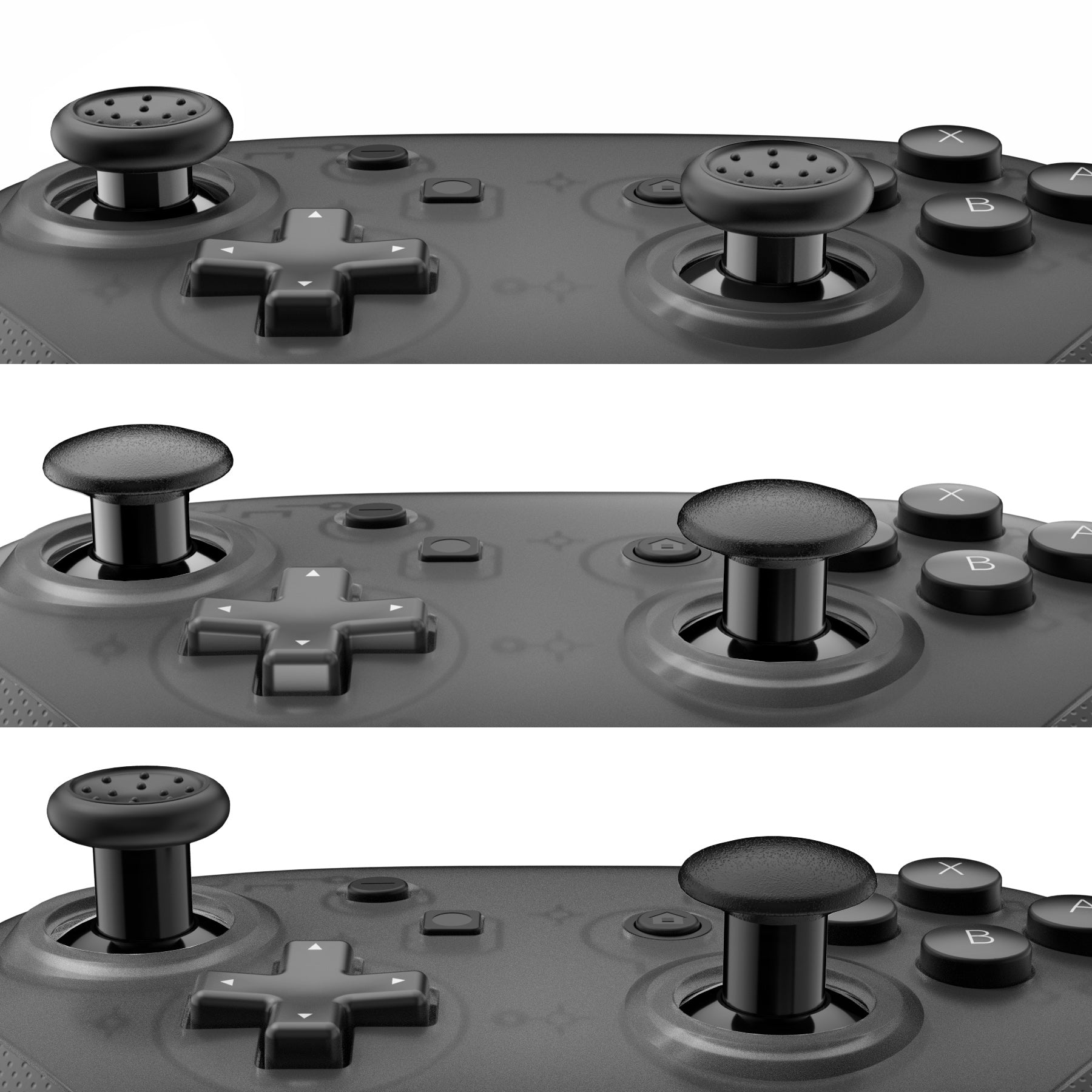 eXtremeRate Retail Black Interchangeable Ergonomic Thumbsticks for Nintendo Switch Pro Controller with 3 Height Domed and Concave Grips Adjustable Joystick - KRM521