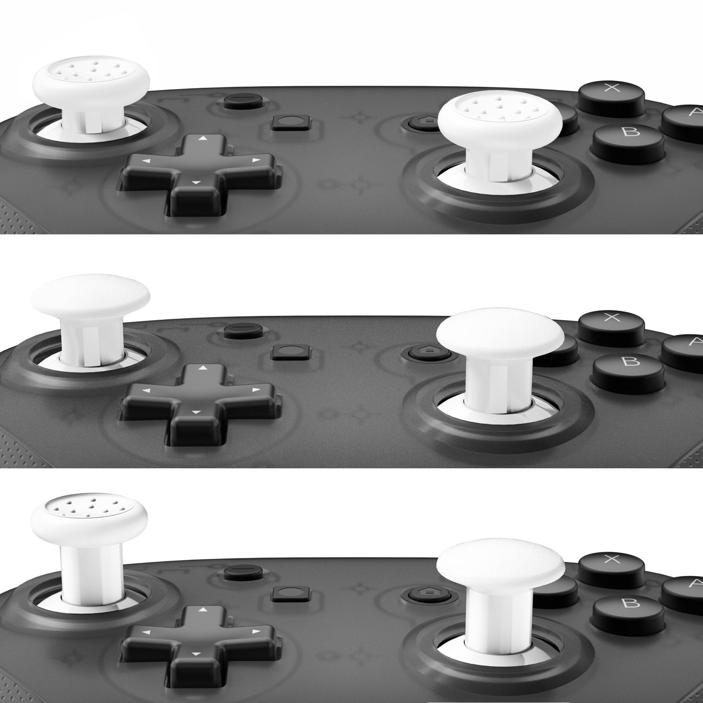 eXtremeRate Retail White Interchangeable Ergonomic Thumbsticks for Nintendo Switch Pro Controller with 3 Height Domed and Concave Grips Adjustable Joystick - KRM522