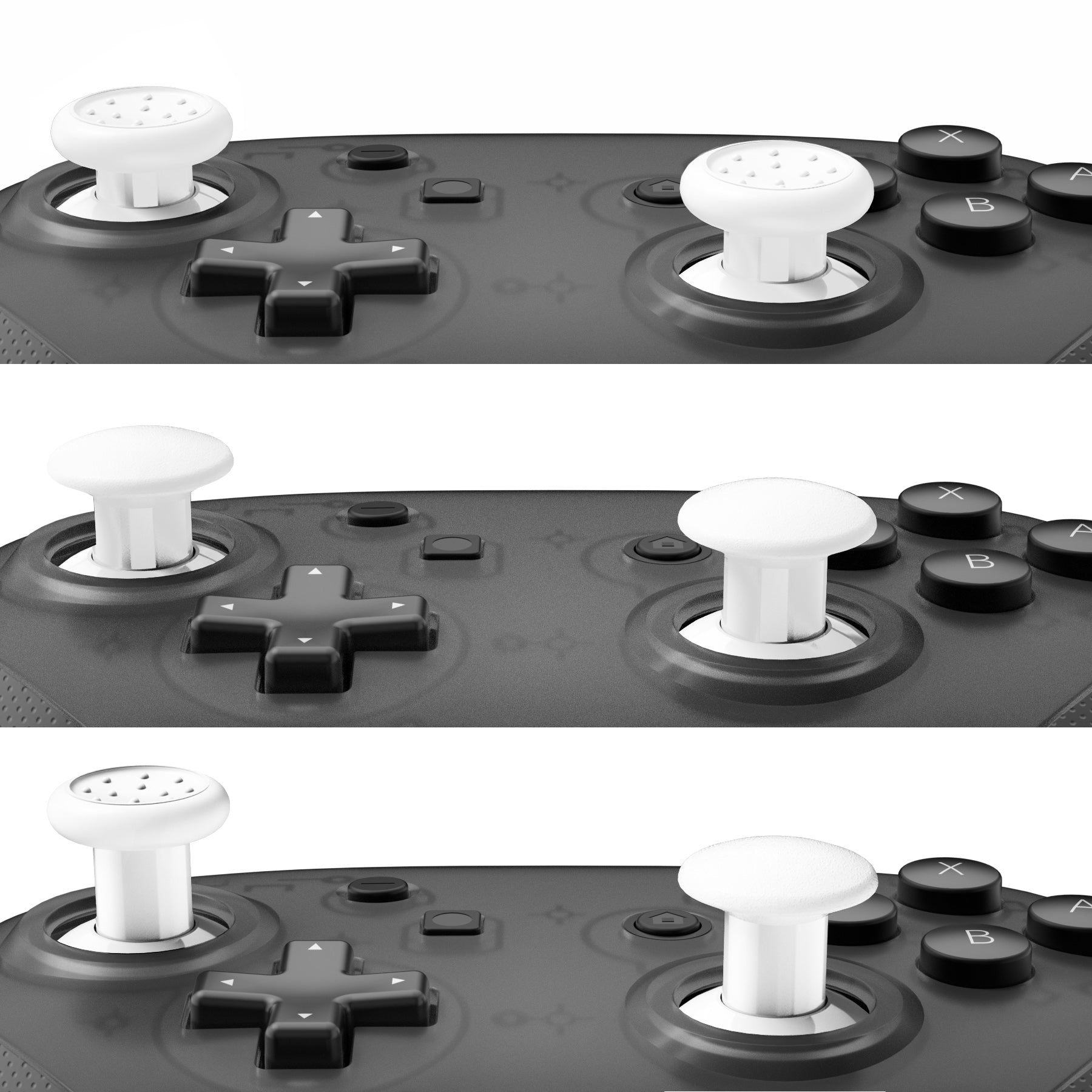 eXtremeRate Retail White Interchangeable Ergonomic Thumbsticks for Nintendo Switch Pro Controller with 3 Height Domed and Concave Grips Adjustable Joystick - KRM522