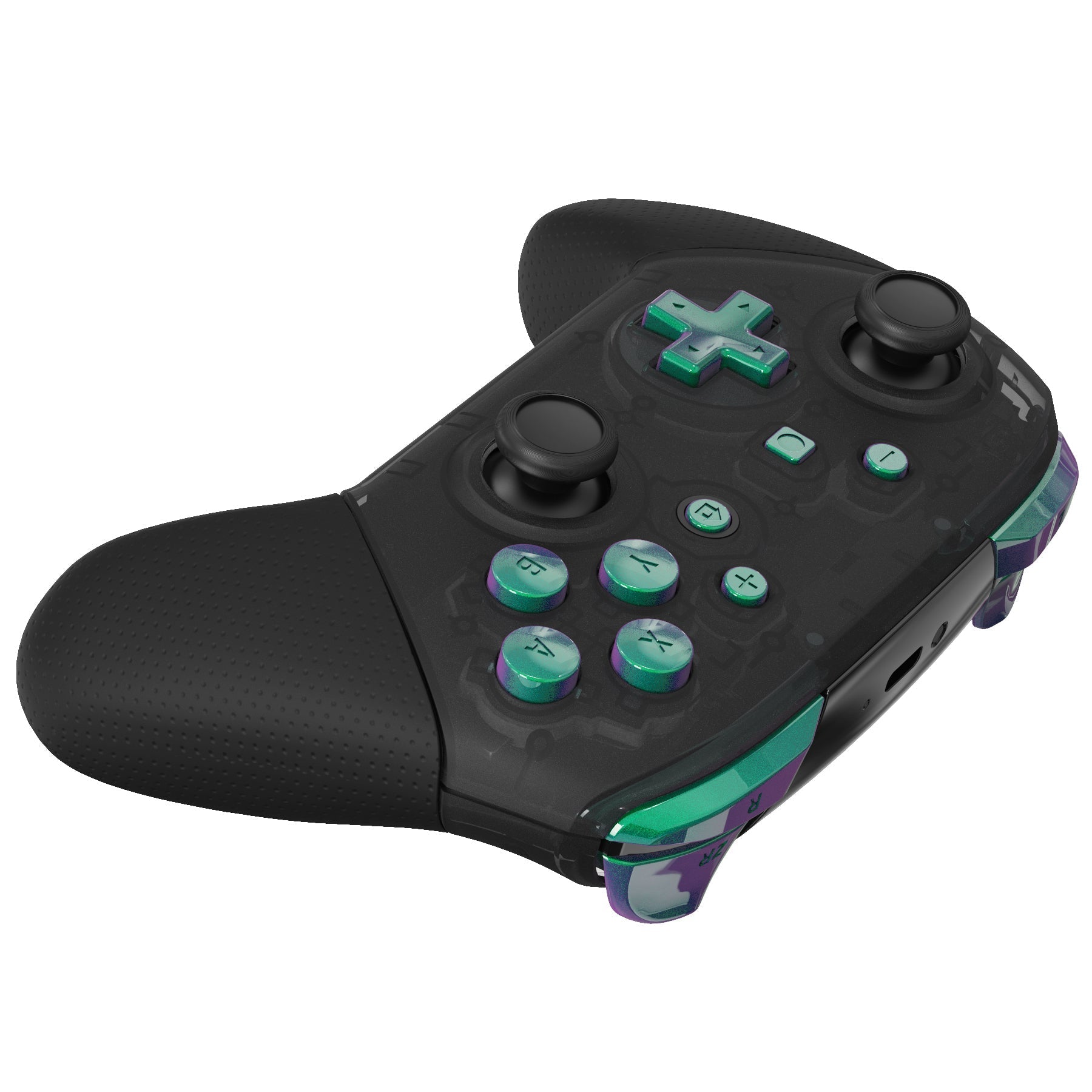 eXtremeRate Retail Green Purple Chameleon Repair ABXY D-pad ZR ZL L R Keys for Nintendo Switch Pro Controller, DIY Replacement Full Set Buttons with Tools for Nintendo Switch Pro - Controller NOT Included - KRP311