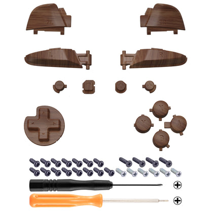 eXtremeRate Retail Wood Grain Repair ABXY D-pad Keys ZR ZL L R Buttons for Nintendo Switch Pro Controller, Glossy DIY Replacement Full Set Buttons with Tools for Nintendo Switch Pro - Controller NOT Included - KRS201