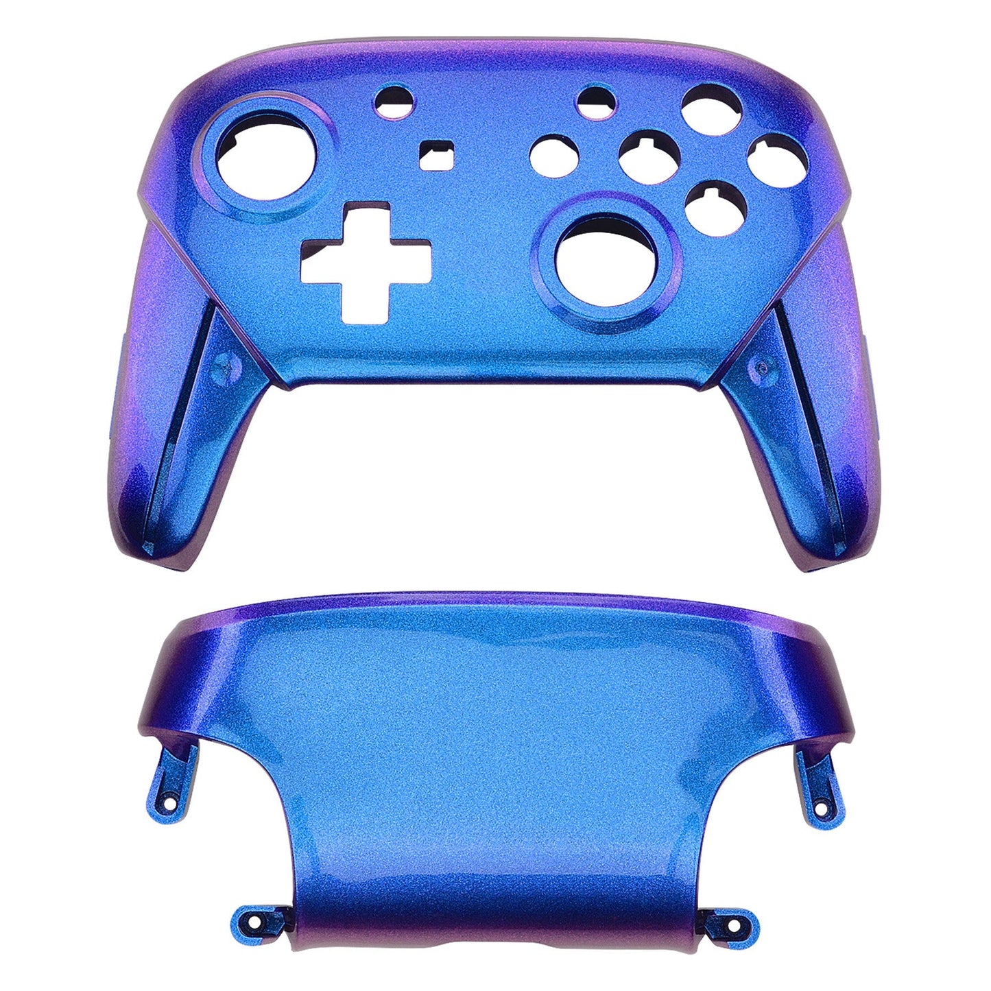 eXtremeRate Retail Chameleon Glossy Faceplate and Backplate for NS Switch Pro Controller, Purple Blue DIY Replacement Shell Housing Case for NS Switch Pro - Controller NOT Included - MRP301