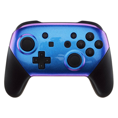 eXtremeRate Retail Chameleon Glossy Faceplate and Backplate for NS Switch Pro Controller, Purple Blue DIY Replacement Shell Housing Case for NS Switch Pro - Controller NOT Included - MRP301