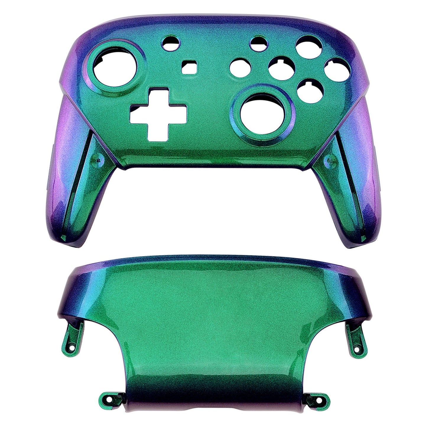 eXtremeRate Retail Chameleon Glossy Faceplate and Backplate for Nintendo Switch Pro Controller, Green Purple DIY Replacement Shell Housing Case for Nintendo Switch Pro - Controller NOT Included - MRP311