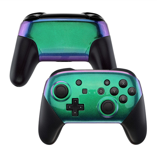 eXtremeRate Retail Chameleon Glossy Faceplate and Backplate for Nintendo Switch Pro Controller, Green Purple DIY Replacement Shell Housing Case for Nintendo Switch Pro - Controller NOT Included - MRP311