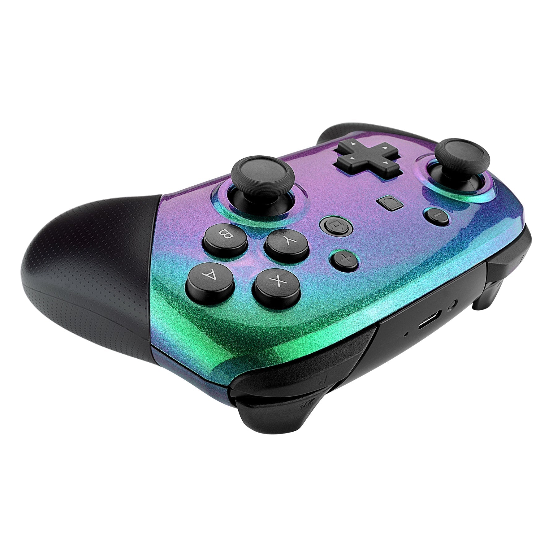 eXtremeRate Retail Chameleon Glossy Faceplate and Backplate for Nintendo Switch Pro Controller, Green Purple DIY Replacement Shell Housing Case for Nintendo Switch Pro - Controller NOT Included - MRP311