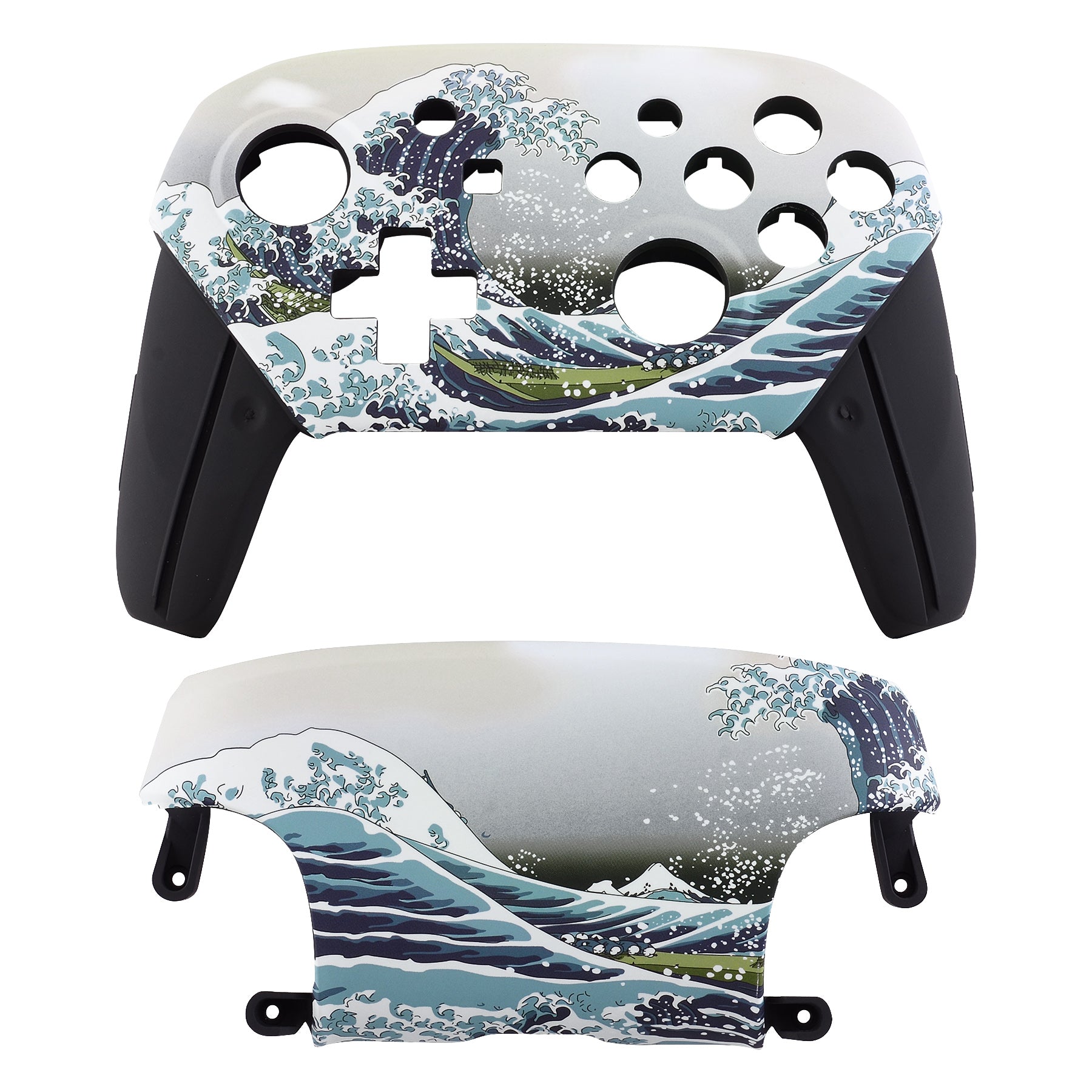 eXtremeRate Retail The Great Wave Patterned Soft Touch Faceplate and Backplate Replacement Shell Housing Case for NS Switch Pro Controller- Controller NOT Included - MRT105