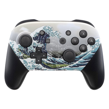 eXtremeRate Retail The Great Wave Patterned Soft Touch Faceplate and Backplate Replacement Shell Housing Case for NS Switch Pro Controller- Controller NOT Included - MRT105