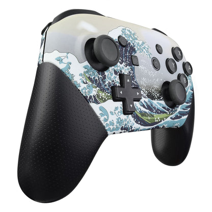 eXtremeRate Retail The Great Wave Patterned Soft Touch Faceplate and Backplate Replacement Shell Housing Case for NS Switch Pro Controller- Controller NOT Included - MRT105