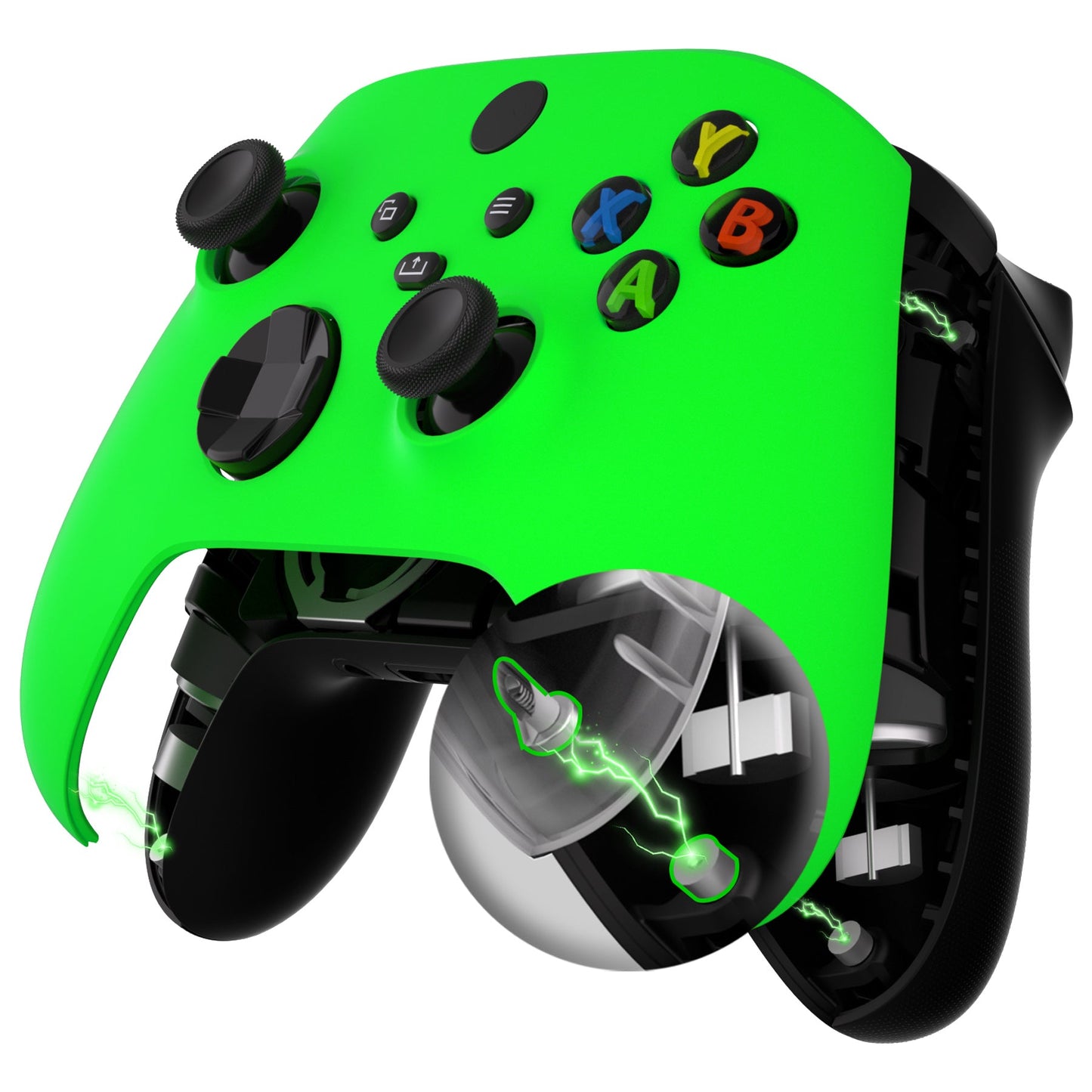 eXtremeRate Retail FaceMag Neon Green Magnetic Replacement Front Housing Shell for Xbox Series X & S Controller, DIY Faceplate Cover with Accent Rings for Xbox Core Controller Model 1914 - Controller NOT Included - MX3P3003