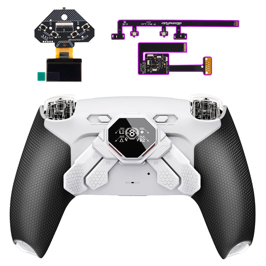 eXtremeRate SPARK Back Paddle Kit for PS5 Controller BDM-010/020, with OLED Display, Clicky Trigger Stops, and Ergonomic Grips (White & Black)