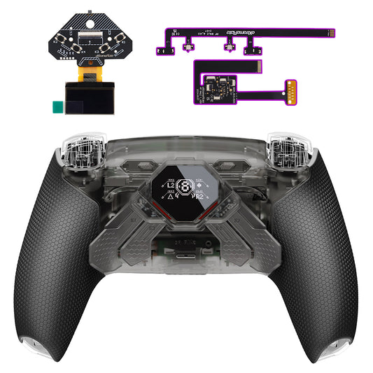 eXtremeRate SPARK Back Paddle Kit for PS5 Controller BDM-010/020, with OLED Display, Clicky Trigger Stops, and Ergonomic Grips (Clear Black)