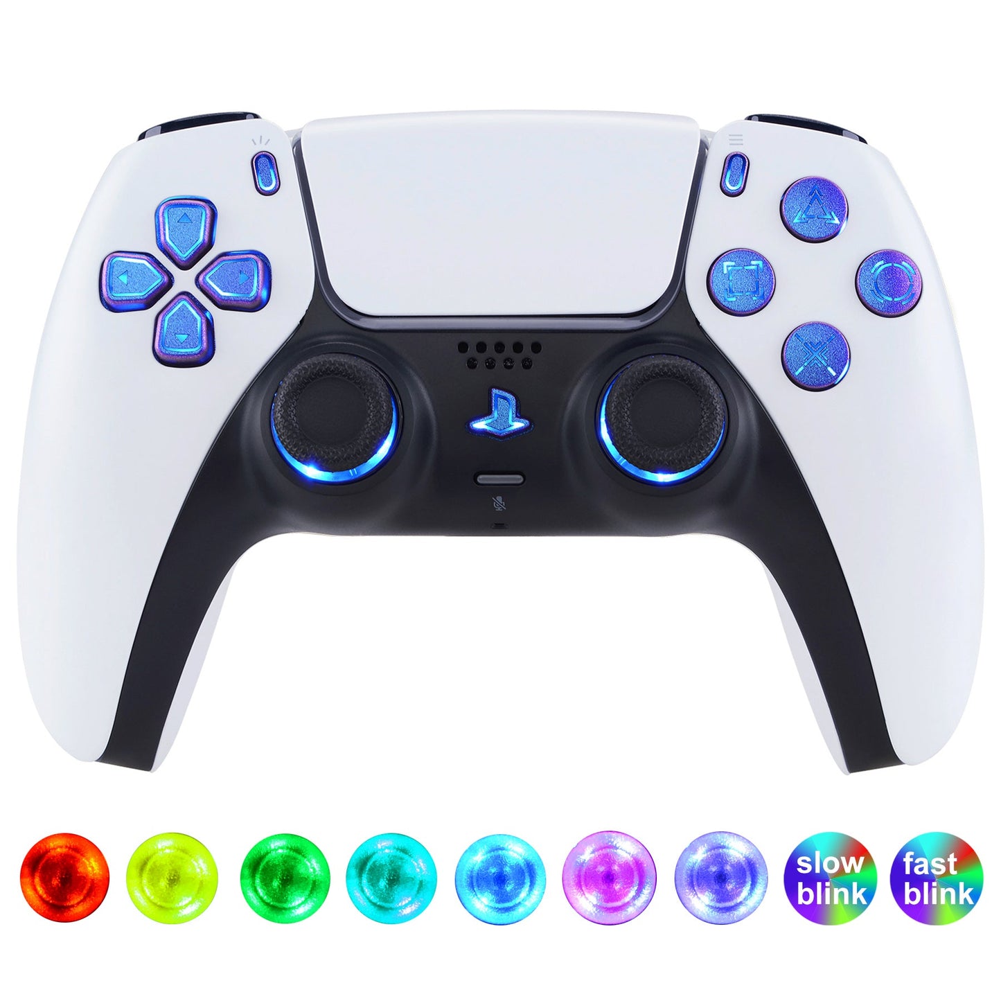 eXtremeRate Retail Multi-Colors Luminated Buttons DTF V3 LED Kit for PS5 Controller BDM-030 - Chameleon Purple Blue