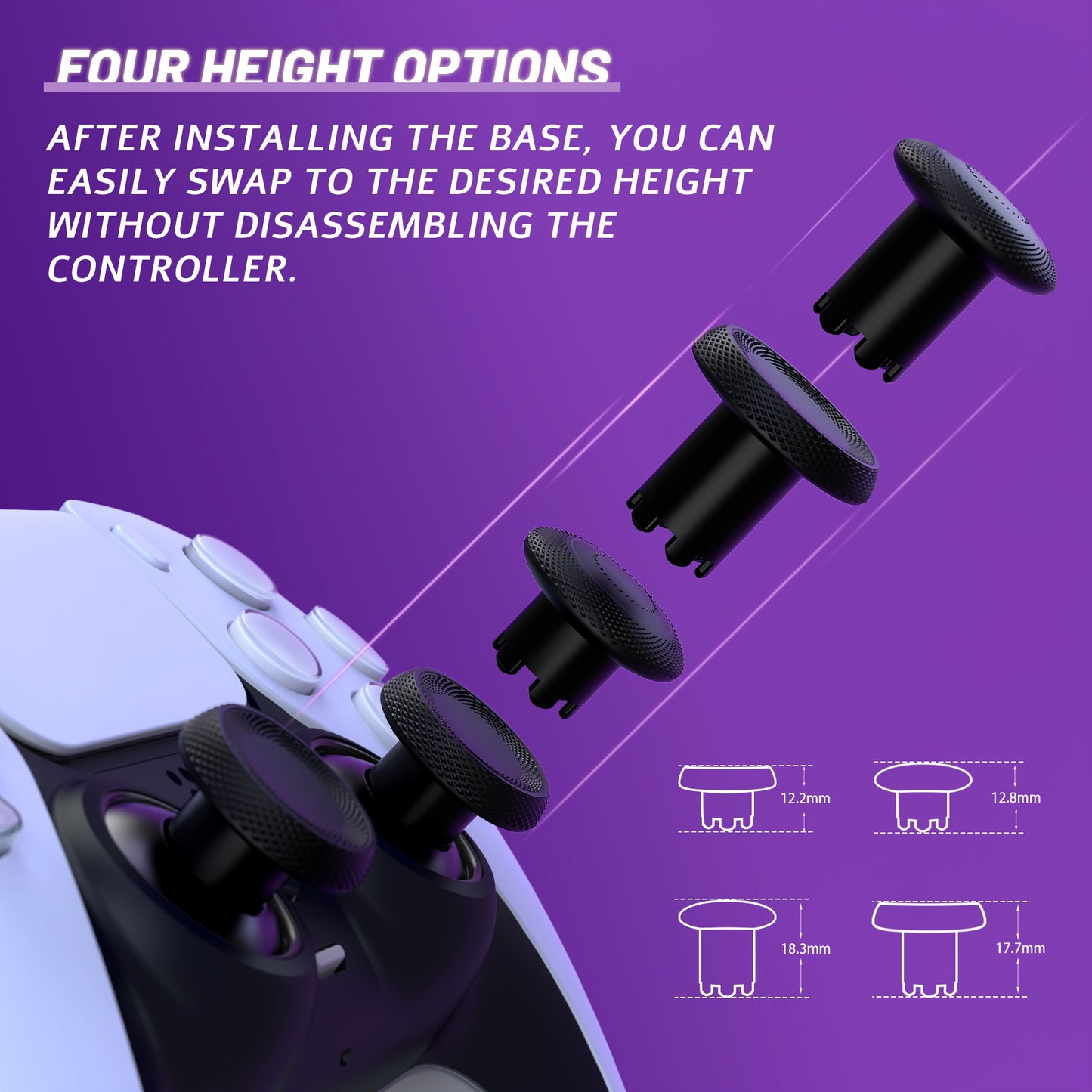 eXtremeRate ThumbsGear V3 Interchangeable Ergonomic Thumbsticks for PS5 & PS4 Controllers (Black)