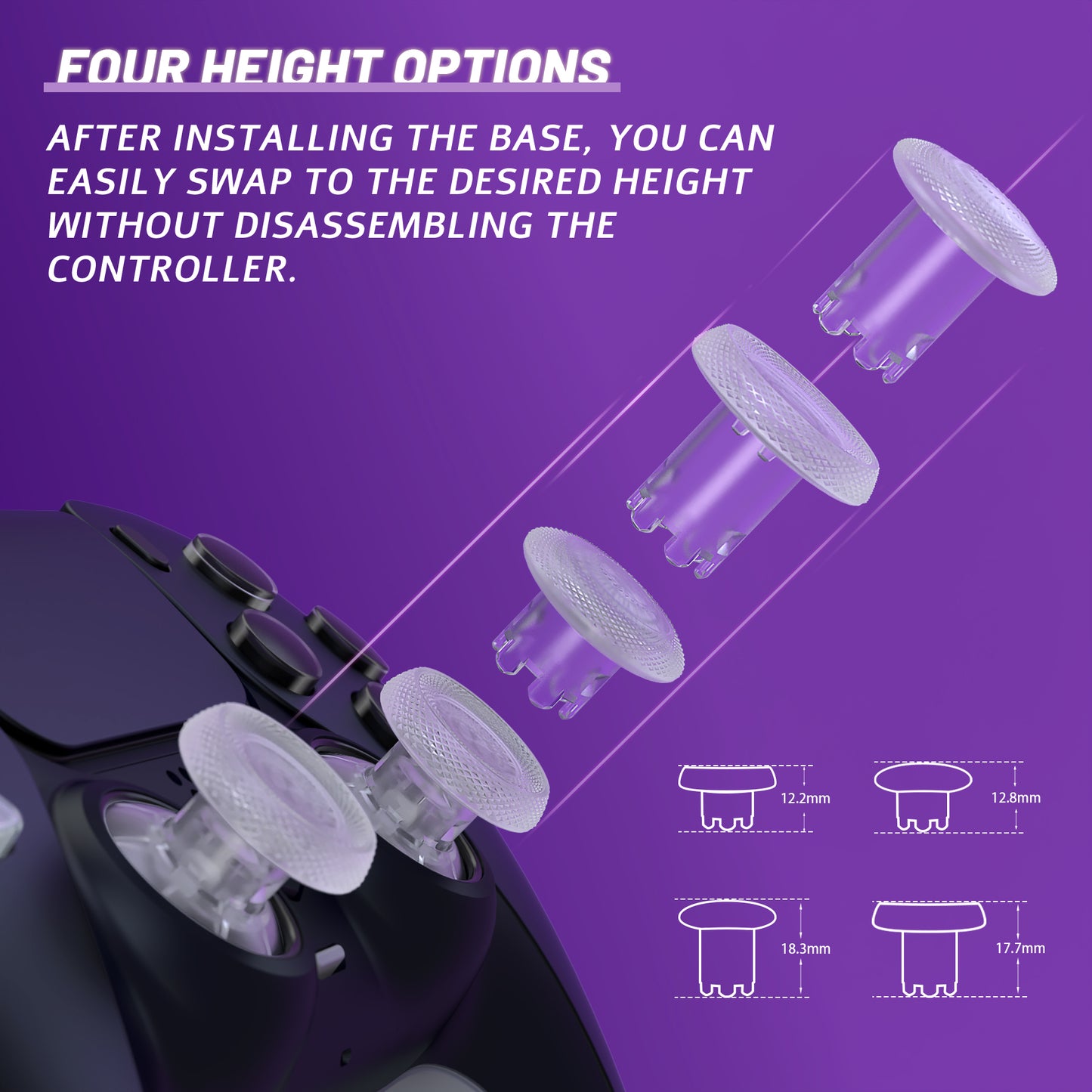 eXtremeRate ThumbsGear V3 Interchangeable Ergonomic Thumbsticks for PS5 & PS4 Controllers [Clear]