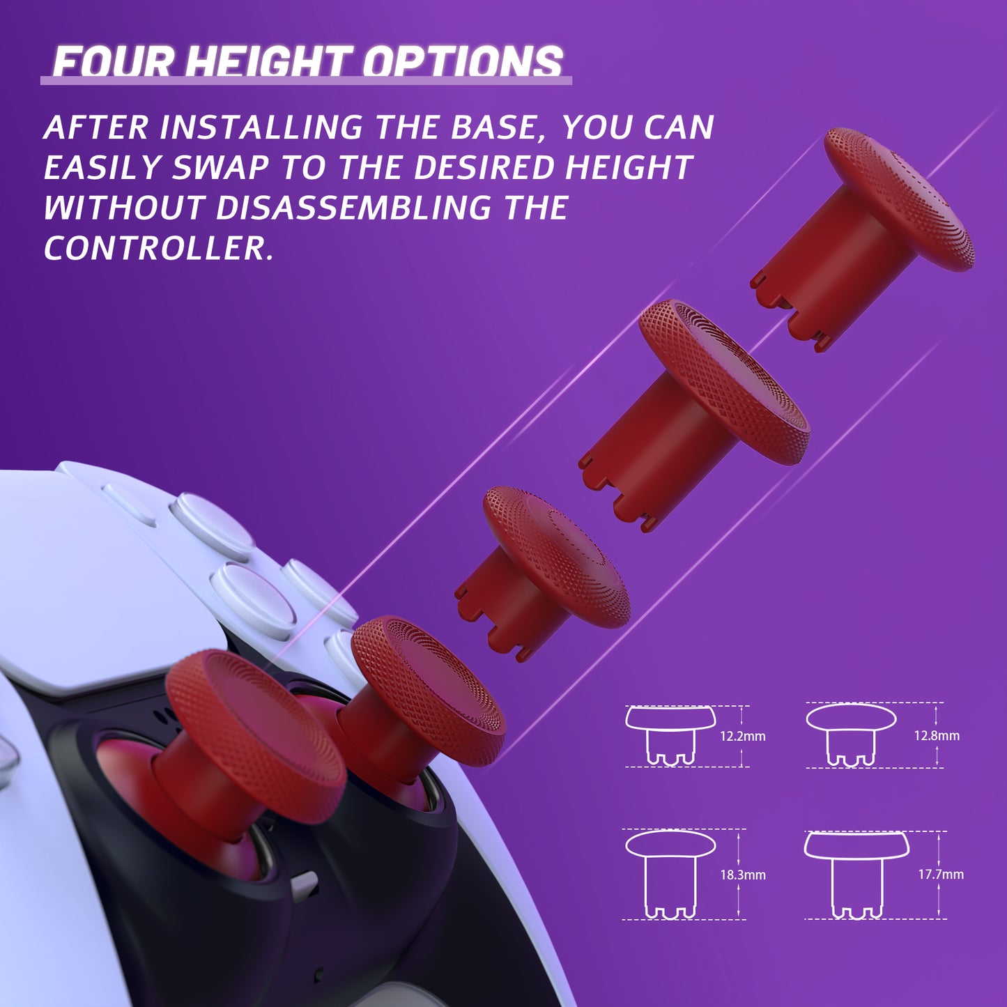 eXtremeRate ThumbsGear V3 Swappable Ergonomic Thumbsticks for PS5 & PS4 Controllers [Carmine Red]