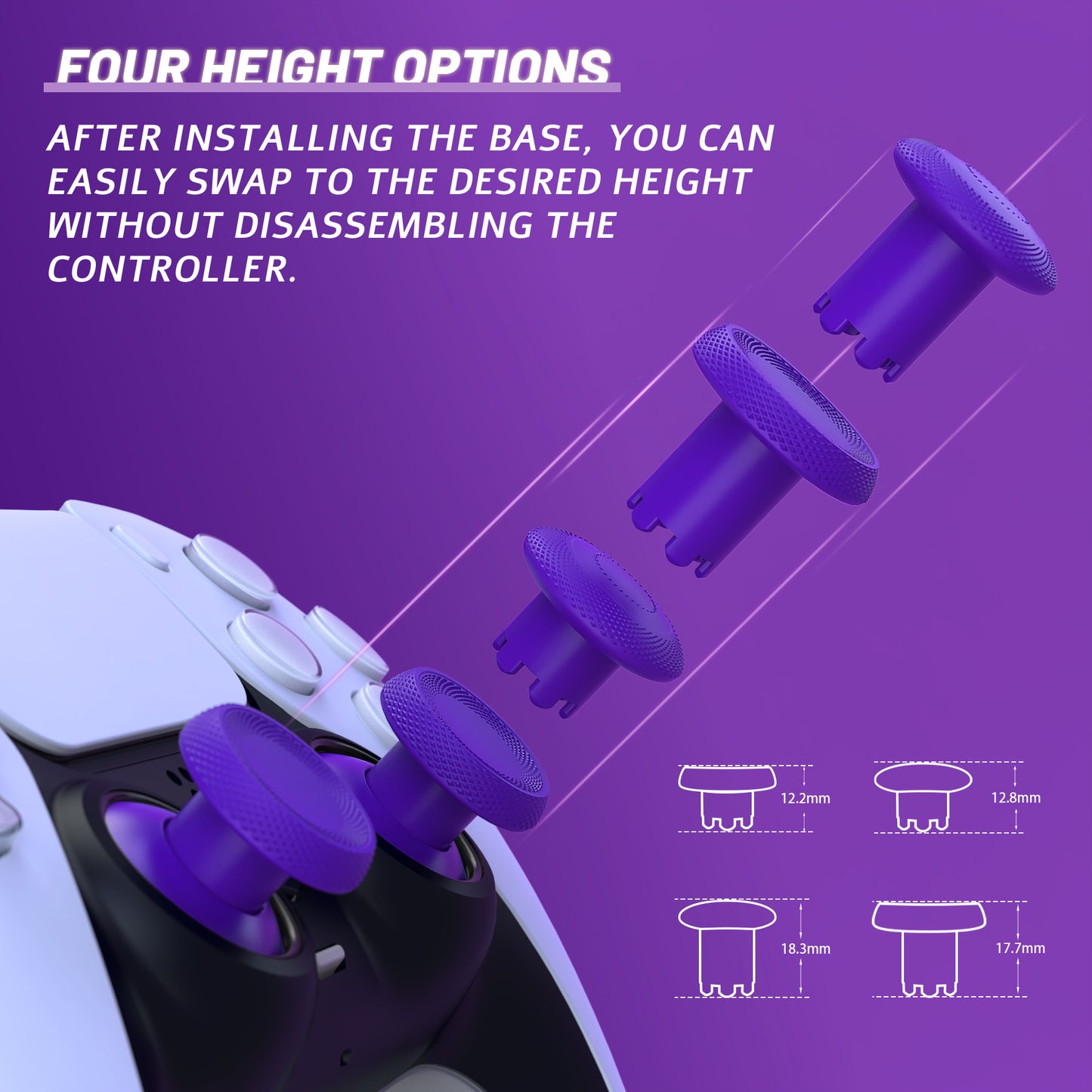 eXtremeRate ThumbsGear V3 Swappable Ergonomic Thumbsticks for PS5 & PS4 Controllers (Purple)