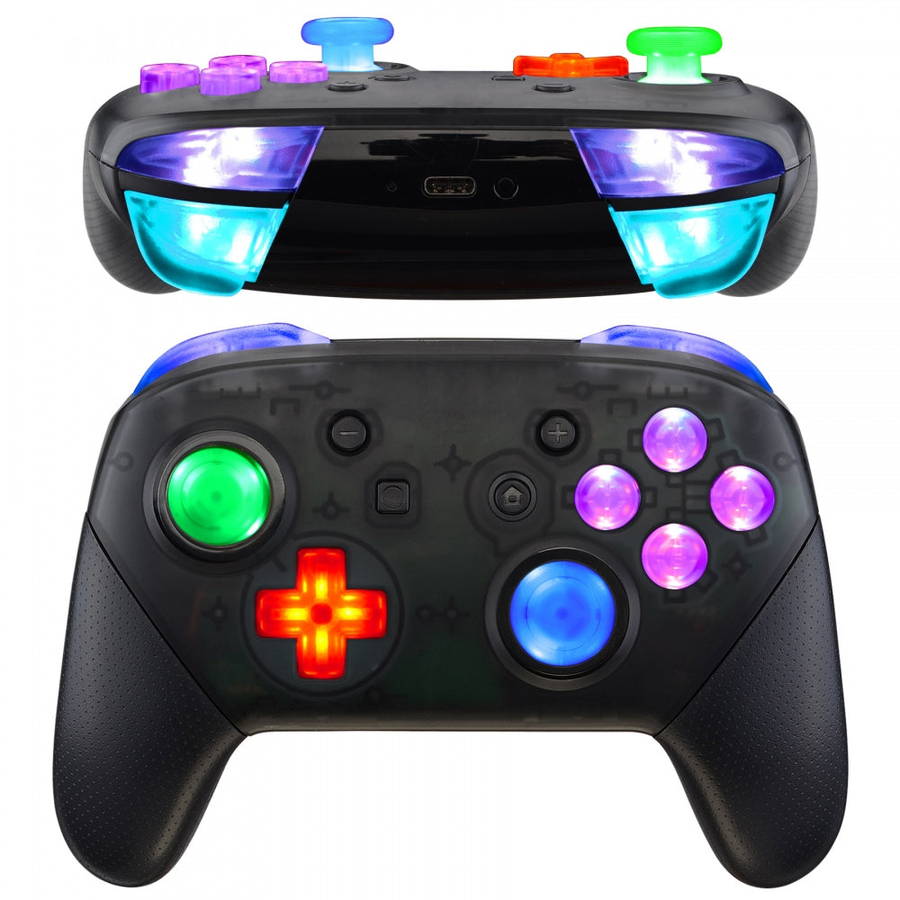 eXtremeRate Retail Multi-Colors Luminated Thumbsticks D-pad ABXY ZR ZL L R Buttons DTFS LED Kit for Nintendo Switch Pro Controller - 9 Colors Modes 6 Areas DIY Option Button Control - NSLED001